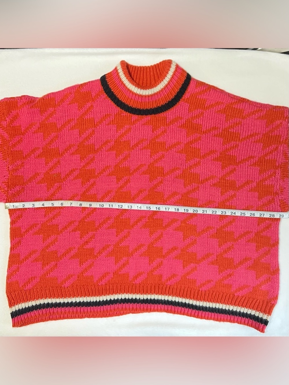Vero Moda Curve Pink & Orange Houndstooth Knit Sweater Size 4X Dopamine Dressing - Picture 9 of 12